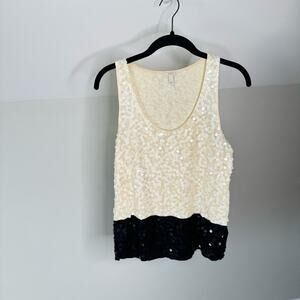 J. Crew White and Black Sequin Sleeveless Tank Top Blouse Shirt  Shimmer Sparkle